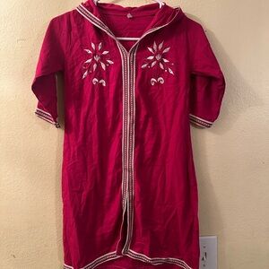 Moroccan Magenta Embroidered Hooded Abaya